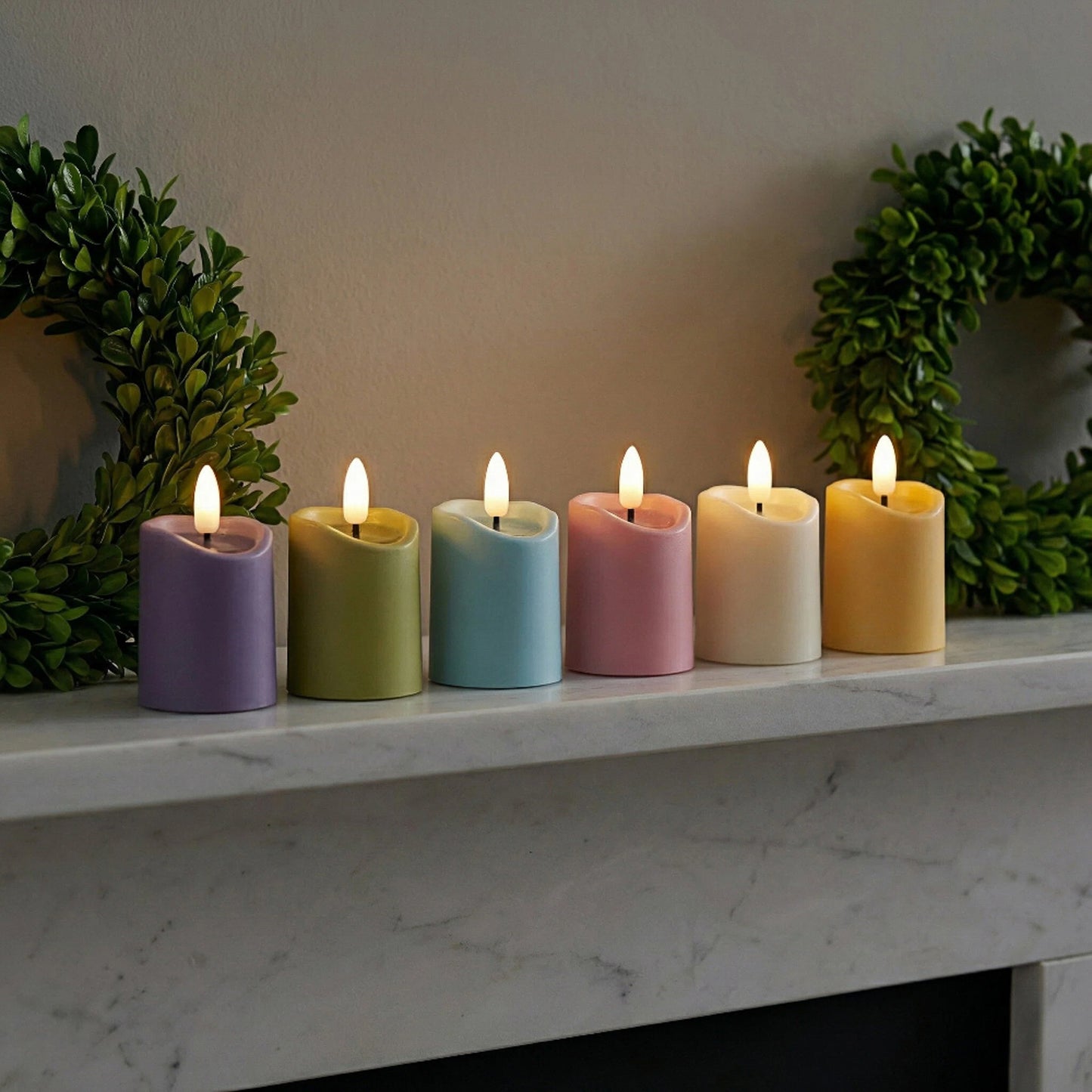Battery-Operated 3D Wick Flame Mini Pillars - Set of 6