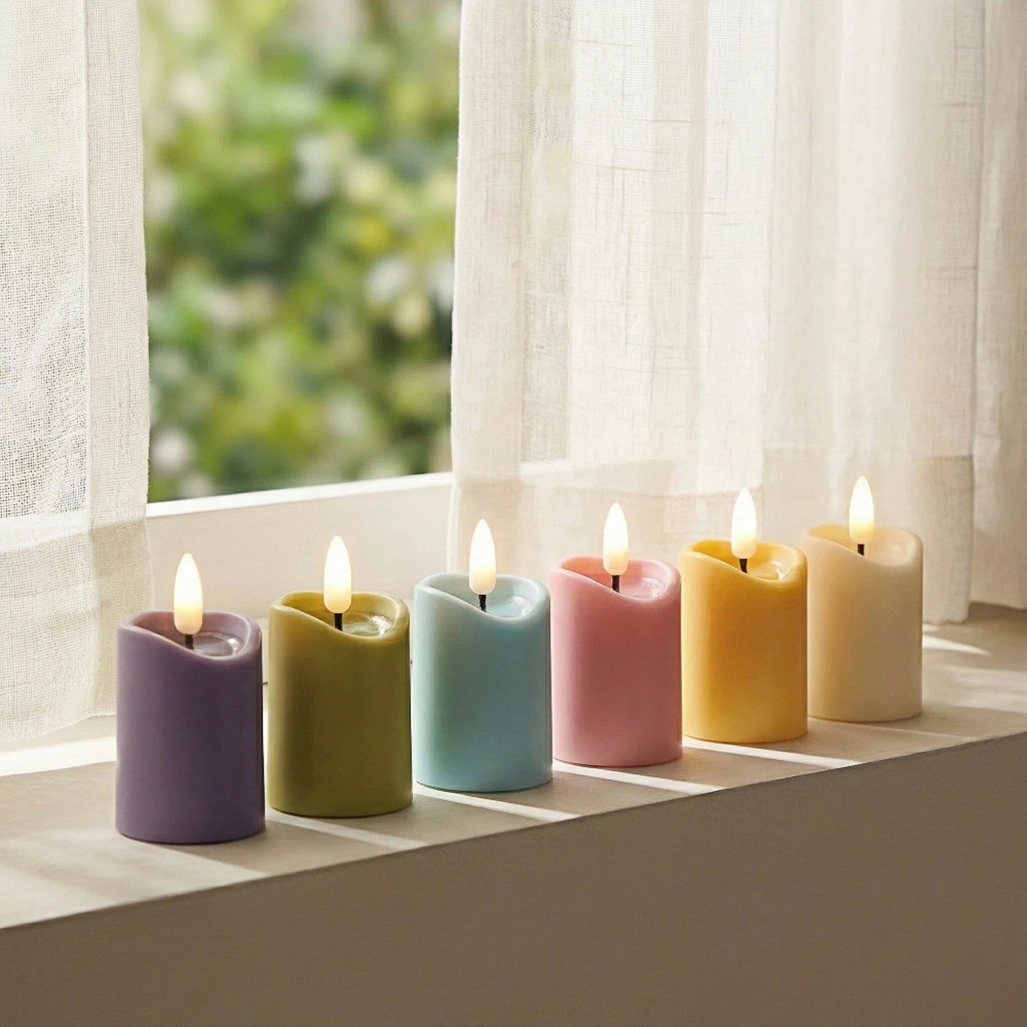 Battery-Operated 3D Wick Flame Mini Pillars - Set of 6