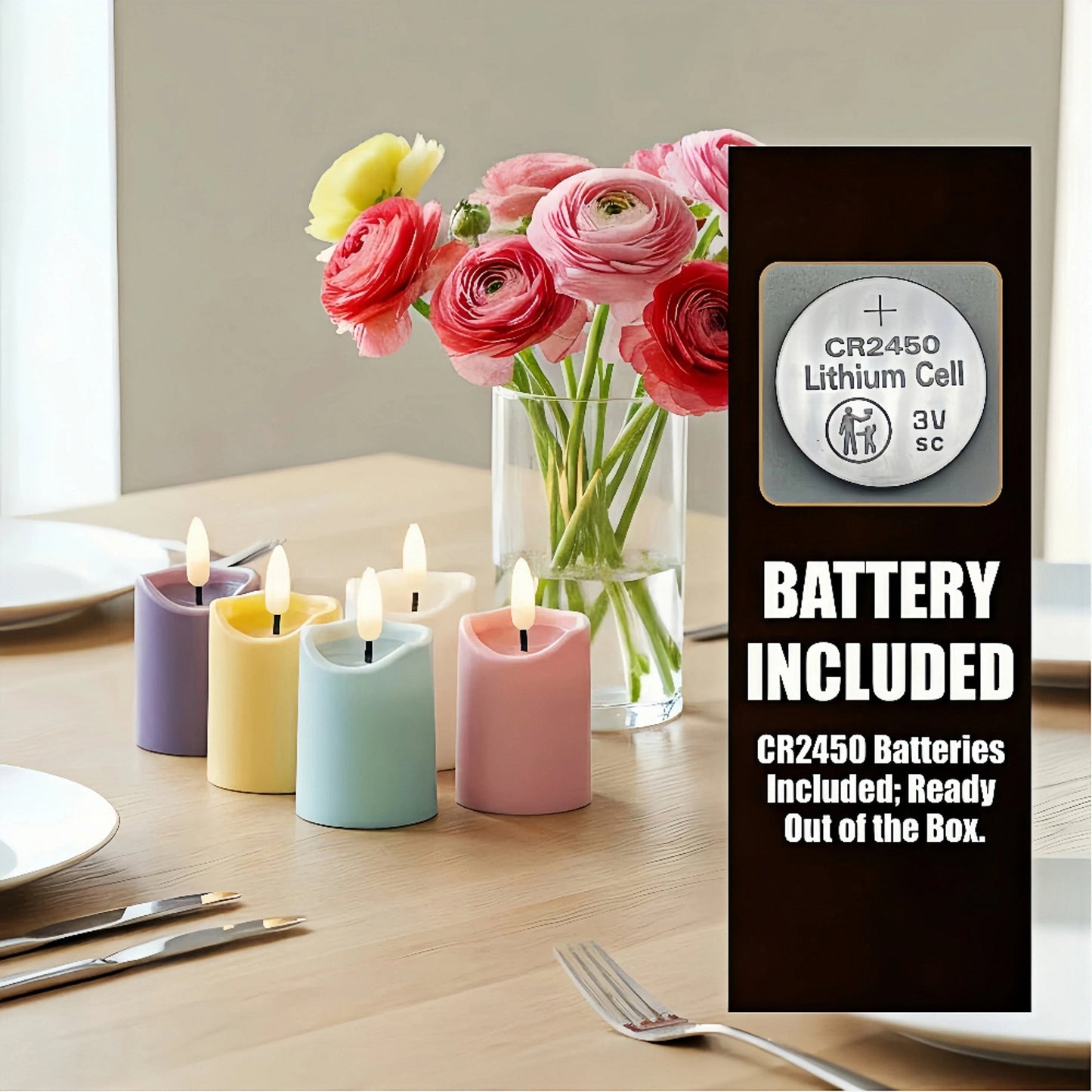 Battery-Operated 3D Wick Flame Mini Pillars - Set of 6