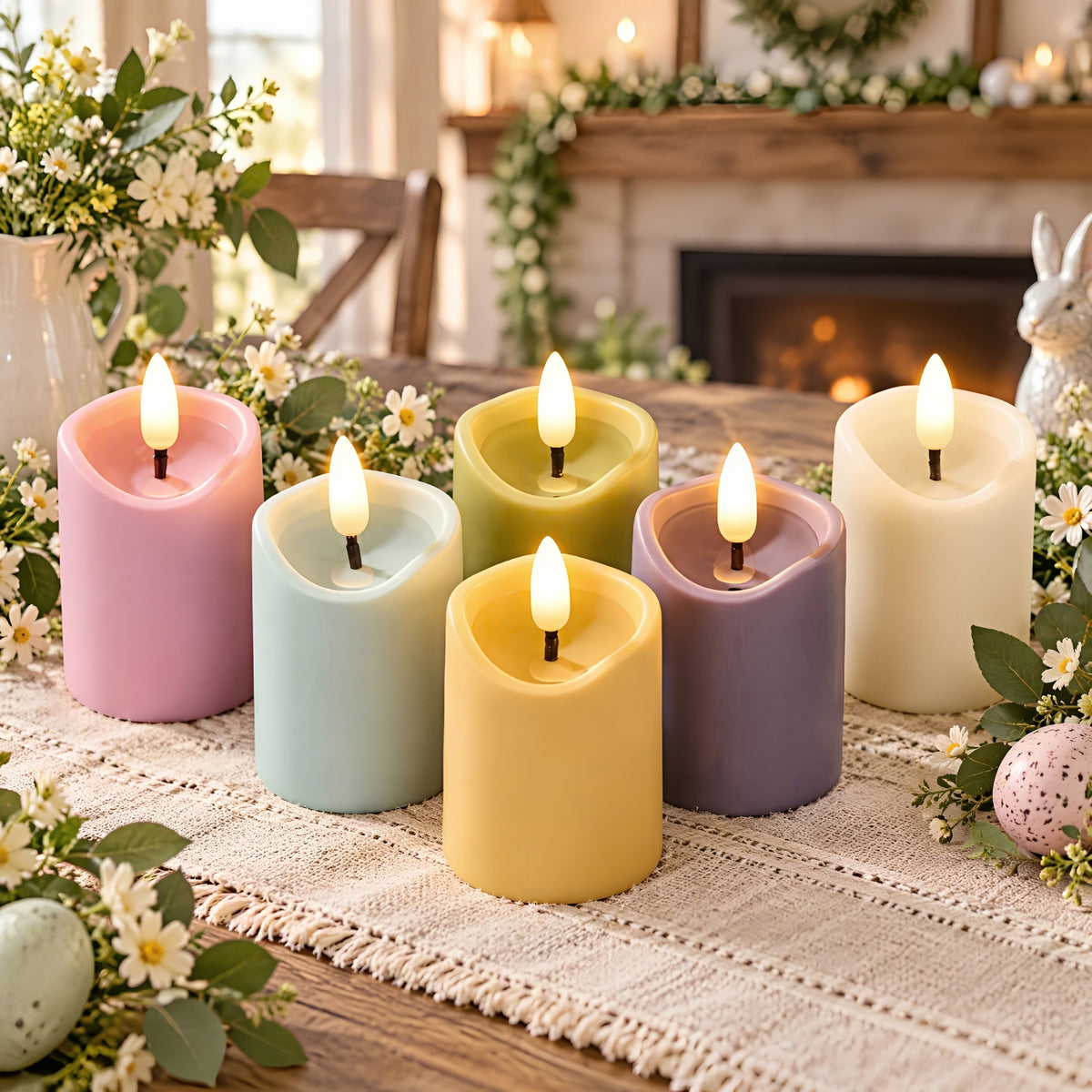 Battery-Operated 3D Wick Flame Mini Pillars - Set of 6