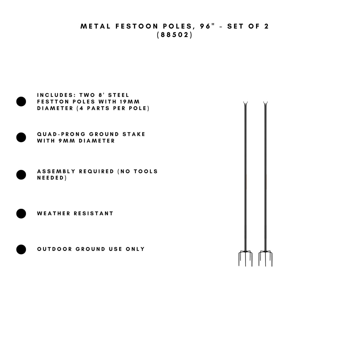 Metal Festoon Poles, 96" - Set of 2