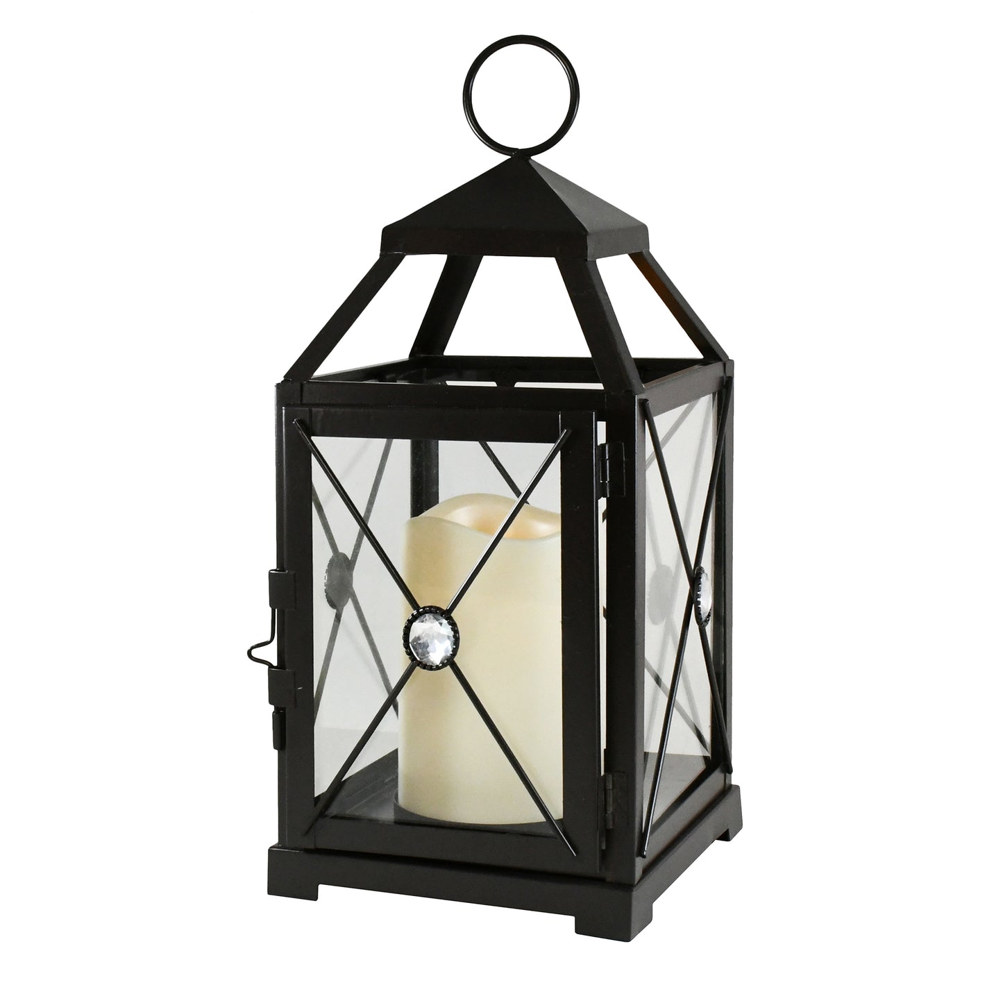 Metal Lantern with Battery-Operated Candle - Black Gem