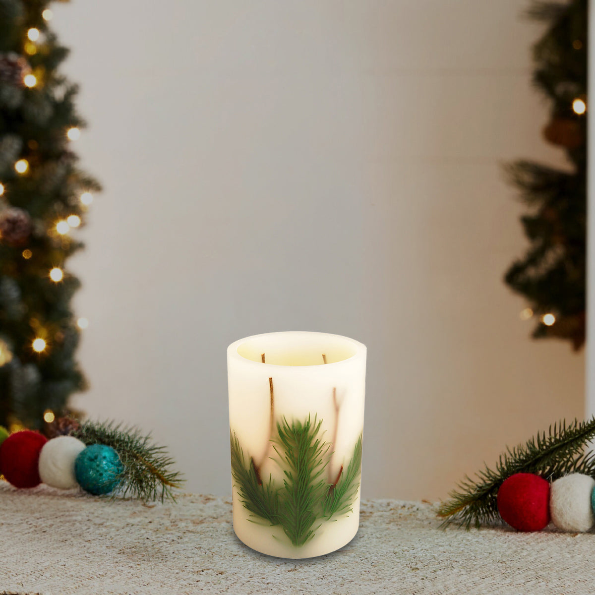 Battery-Operated Wax LED Candle - Pine Needle