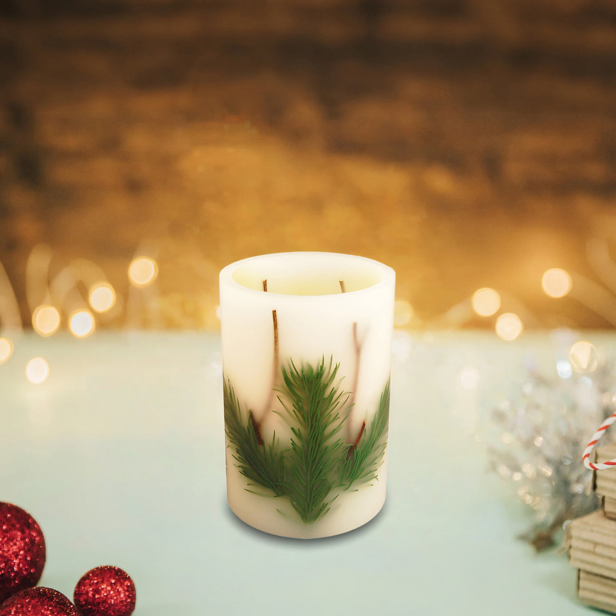Battery-Operated Wax LED Candle - Pine Needle