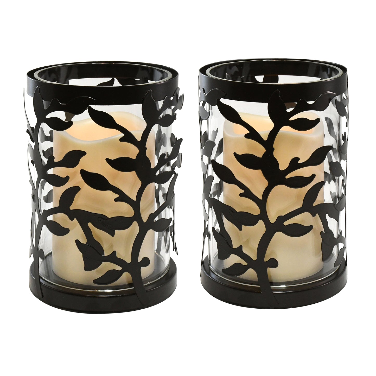 Black Vine Hurricanes with LED Candles - Set of 2