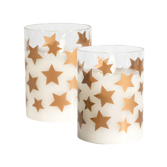 Battery Operated LED Glass Candles with Flickering Flame - Set of 2