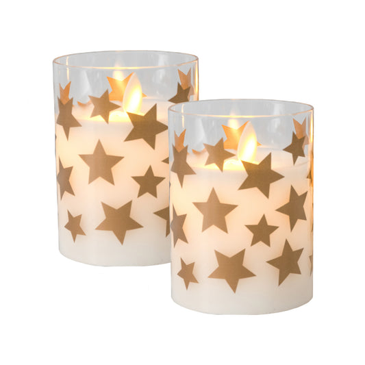 Battery Operated LED Glass Candles with Flickering Flame - Set of 2