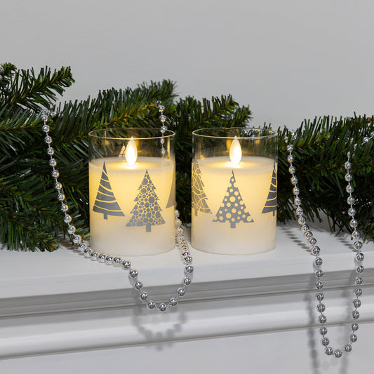 Battery Operated Glass LED Candles, Christmas Trees - Set of 2