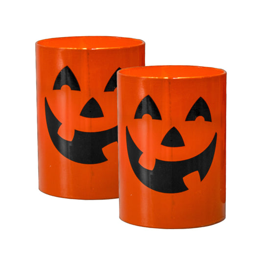 Battery Operated Glass LED Candles, Jack O' Lantern - Set of 2