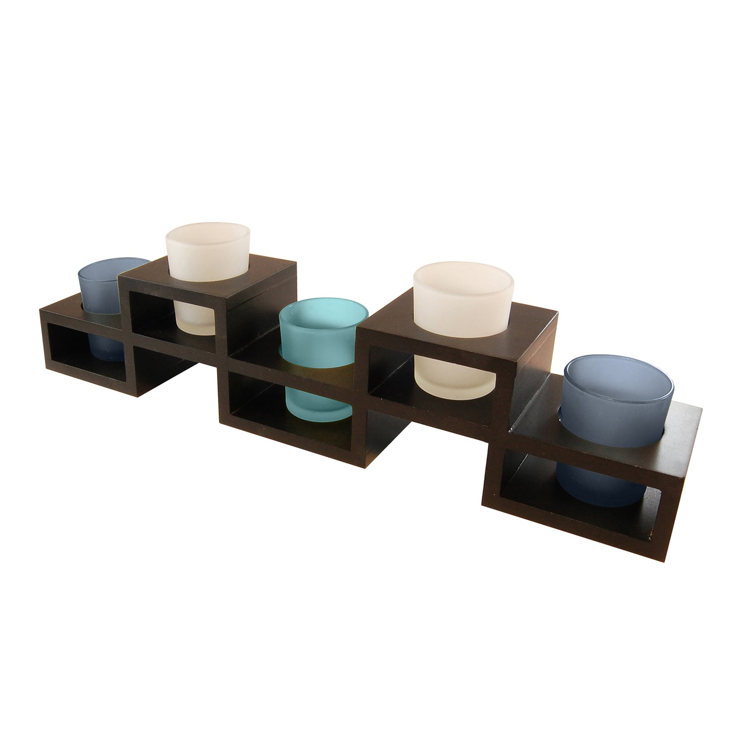 Wooden Candleholder with 5 Glass Holders