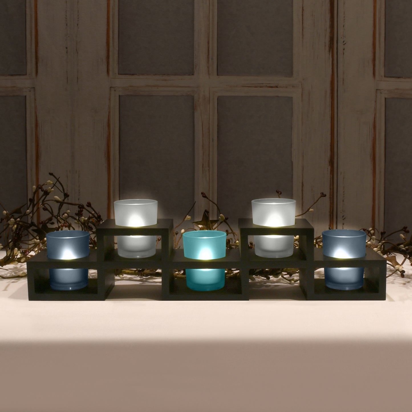 Wooden Candleholder with 5 Glass Holders