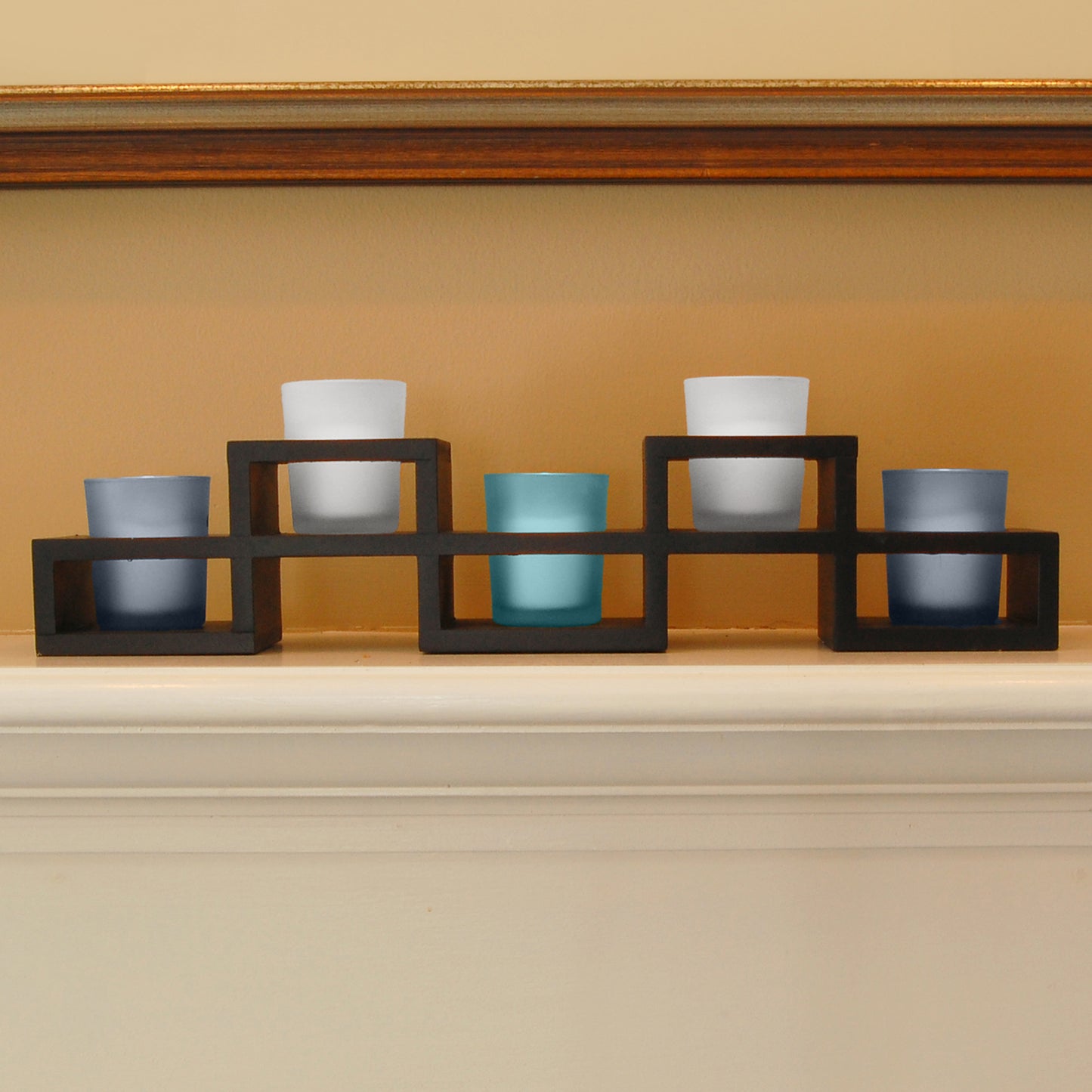 Wooden Candleholder with 5 Glass Holders