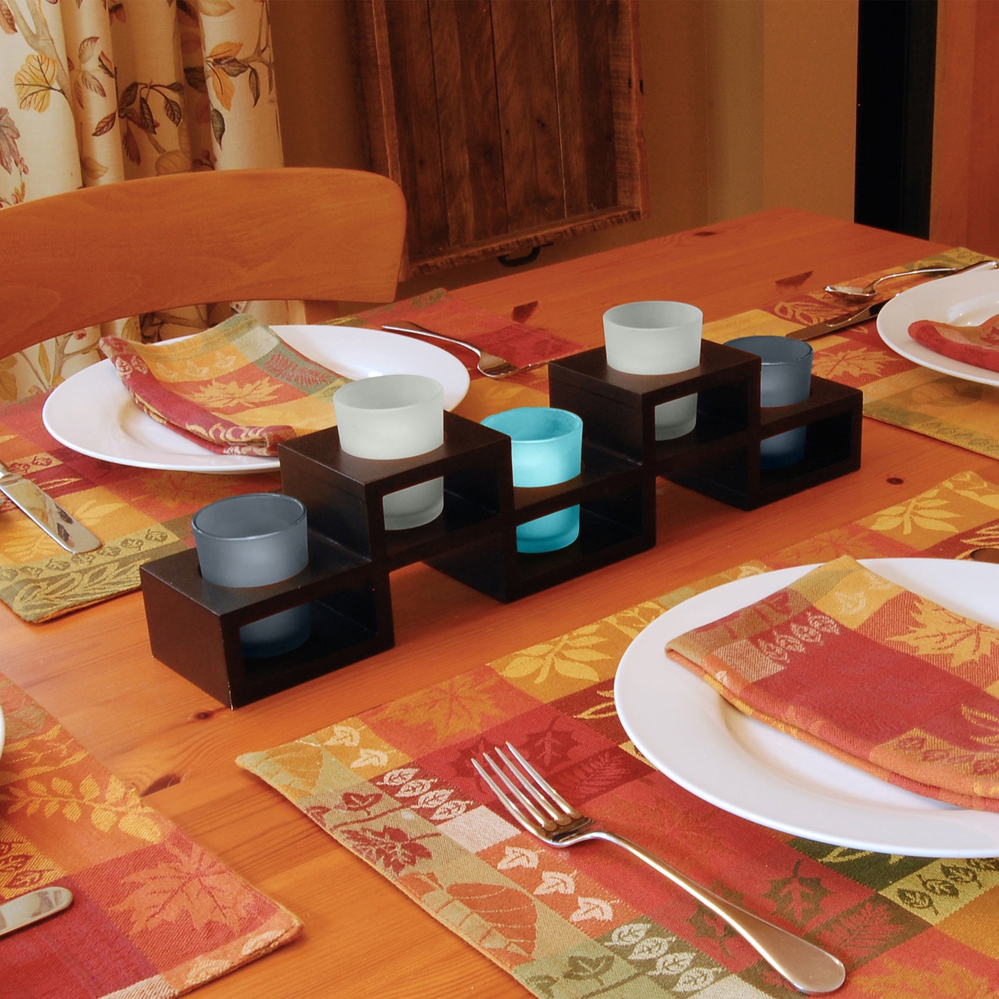 Wooden Candleholder with 5 Glass Holders