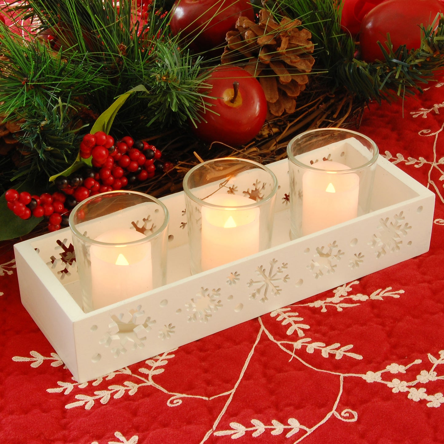 Snowflake Tray with 3 Glass Candleholders