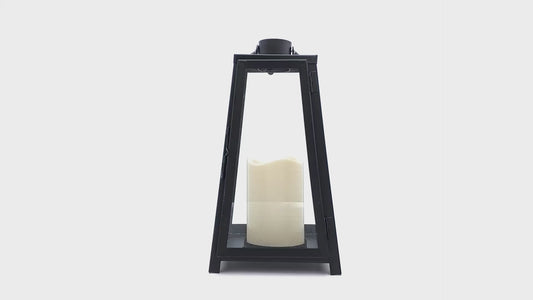 Metal Lantern with Battery-Operated Candle - Black Tapered