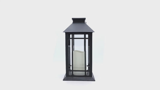 Solar-Powered Lantern with LED Candle - Black Window
