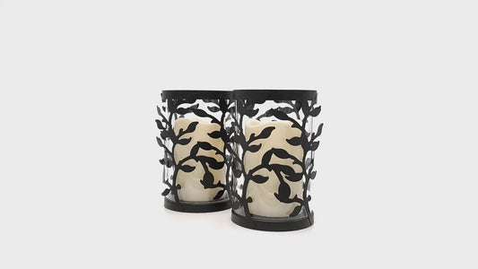 Black Vine Hurricanes with LED Candles - Set of 2