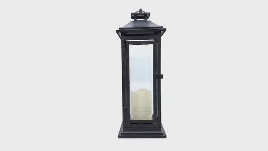 Metal Lantern with Battery-Operated Candle - Traditional Black