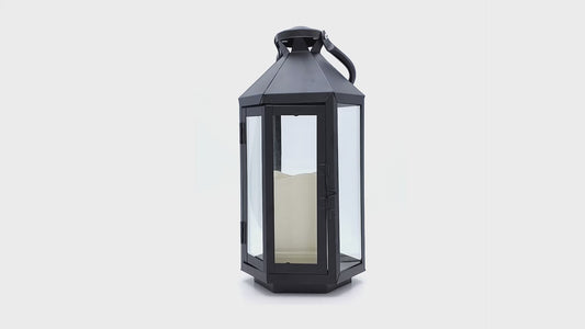Metal Lantern with Battery-Operated Candle - Black Hexagon