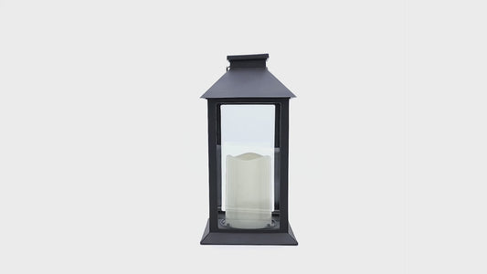 Solar-Powered Lantern with LED Candle - Traditional Black