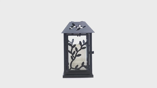 Metal Lantern with Battery-Operated Candle - Black Vine