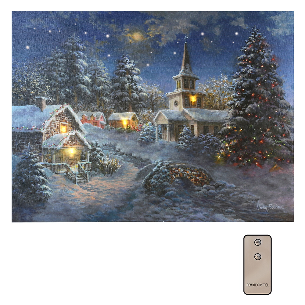 LED Christmas Canvas Battery Operated Light Up Canvas Canal With Street Lights 