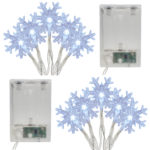 Snowflake String Lights Battery Operated LED Lights, set of 2 clear snowflakes.