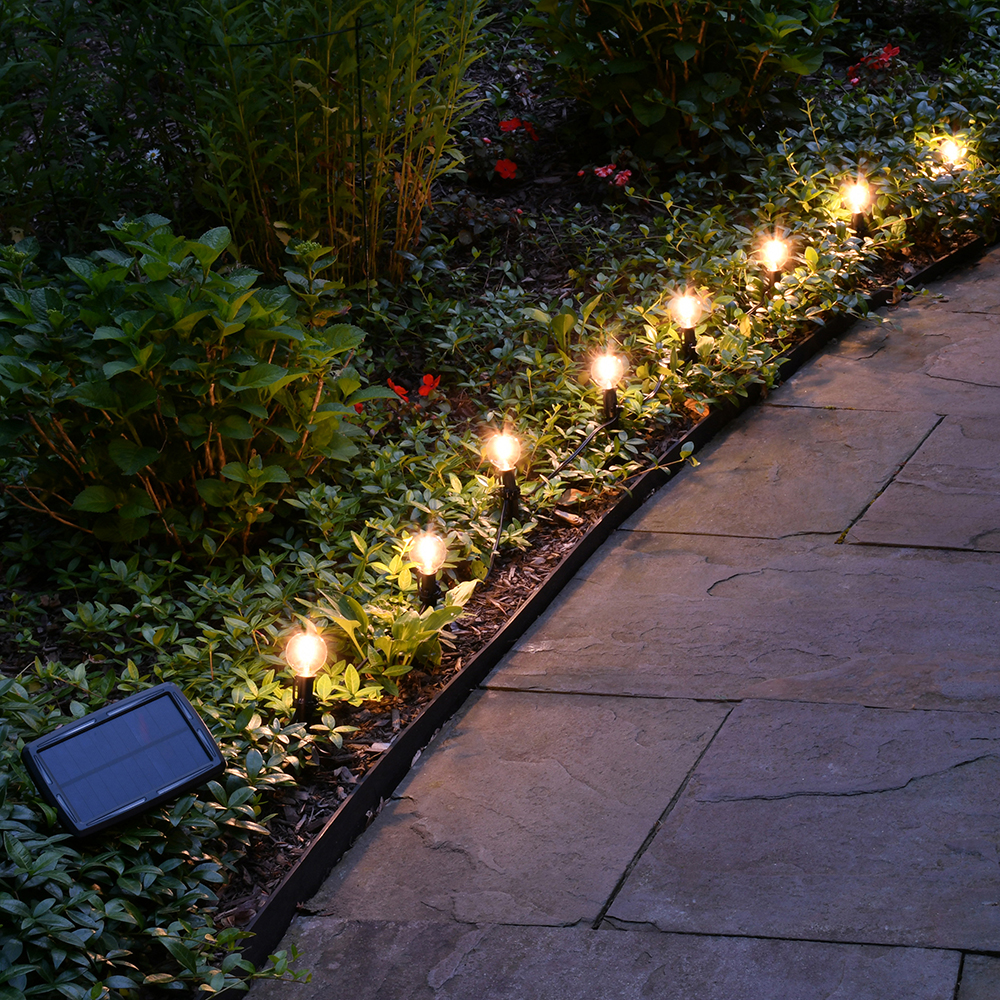 Solar Powered Pathway Lights with 8 White Globe Bulbs - LumaBase