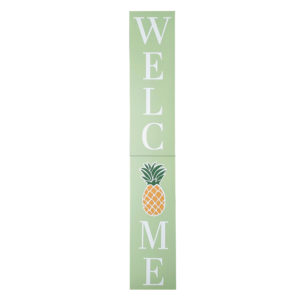 Green welcome porch board with picture of pineapple