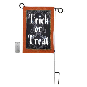 Halloween garden flag stand with LED lights and remote control.