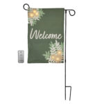 Lighted garden flag stand with remote control LED lights.