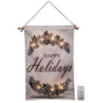 Holiday lighted wall banner with remote control LED lights.