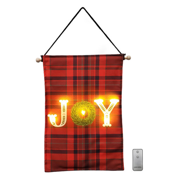 Hanging holiday wall banner with LED lights and remote control.