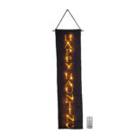 Halloween wall banner decor with remote control LED lights and Happy Haunting text.