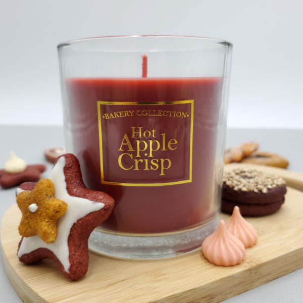 Hot apple crisp scented real wax candle.