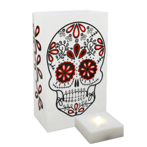 Halloween Luminaries Bags with Battery Operated Light and Sugar Skull Design on Luminary.