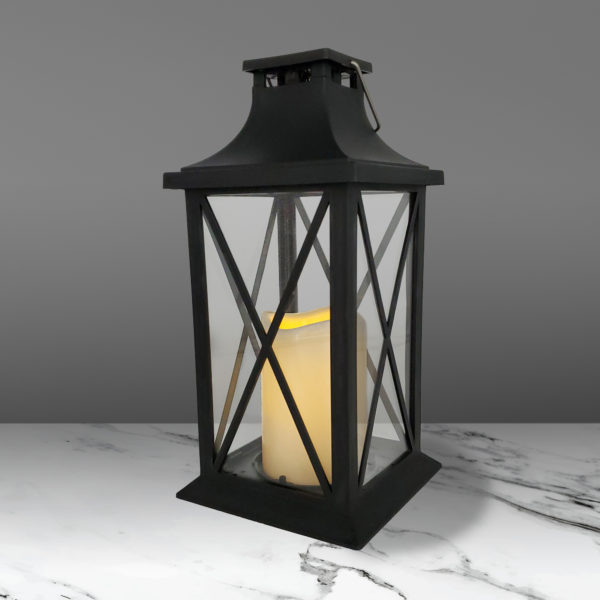 Solar lantern on marble counter top outdoors